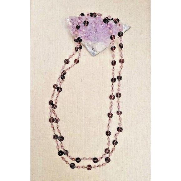 Antique Art Deco Amethyst Color Molded Flower Glass Beads Flapper Necklace 54" - Picture 6 of 8
